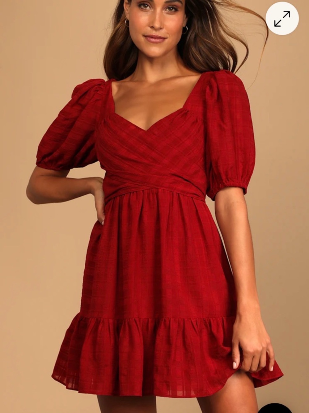 Lulu's Sweet Ties Red Seersucker Puff Sleeve Mini Dress - size small